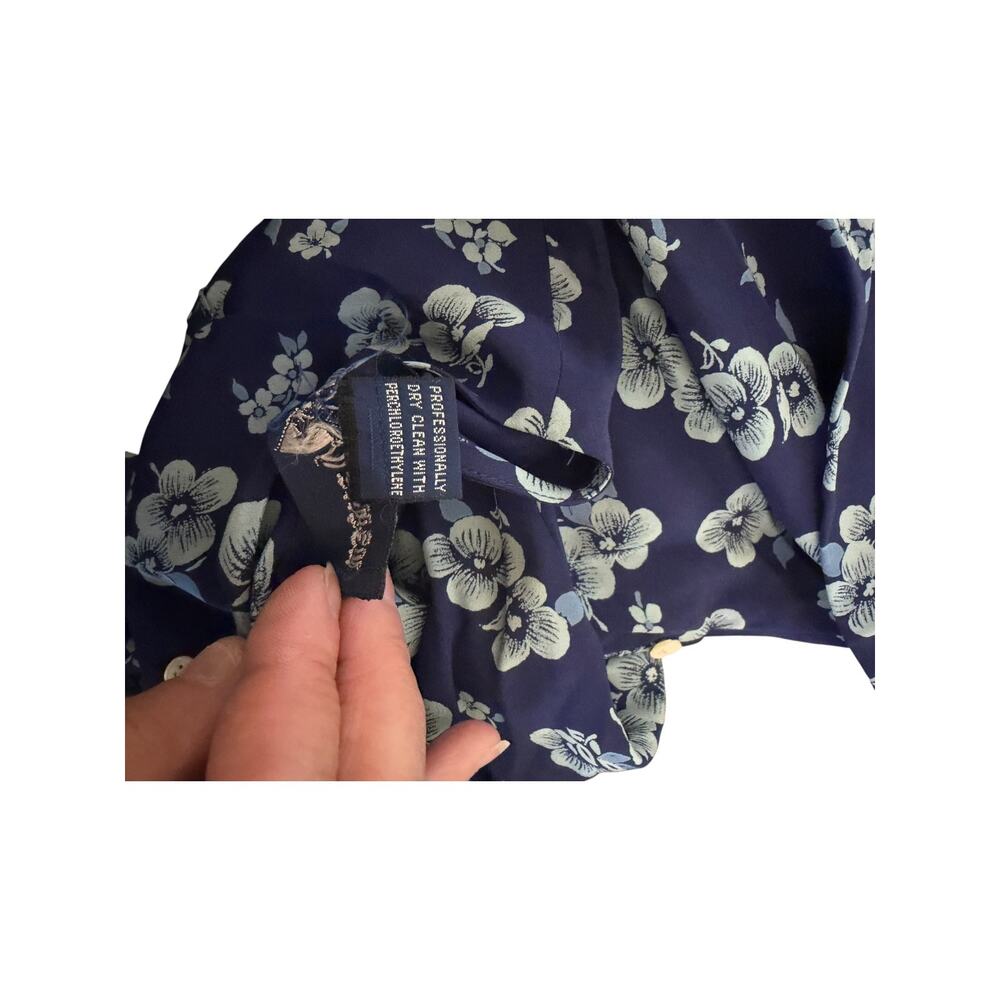 Ralph Lauren Y2K Silk Floral Midi Dress Women’s 4 Navy Button Front 3/4 Sleeve - Picture 9 of 9